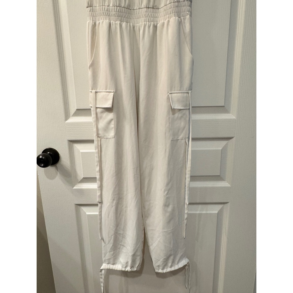 Amanda Uprichard Ivory White Cargo Jumpsuit V-Neck Sleeveless XS - Picture 2 of 13